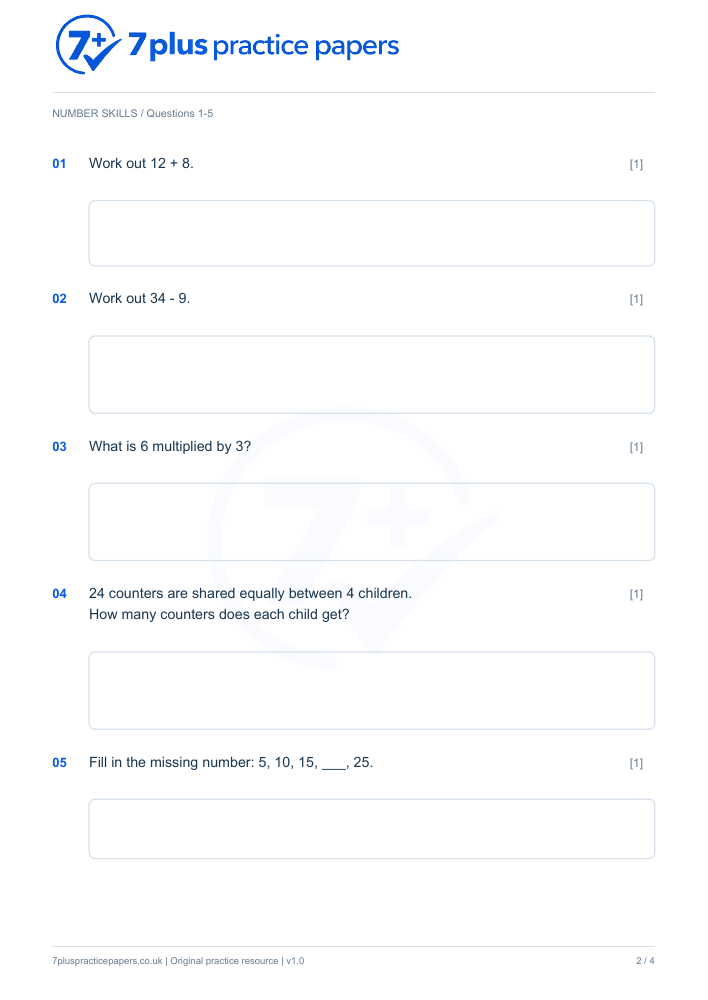 Preview of the first practice page of Maths: first steps